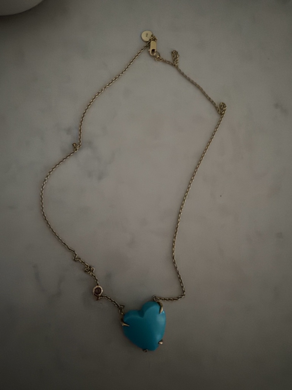Jane Win LOVE Turquoise Carved Heart Necklace with Gold Setting - Picture 4 of 4